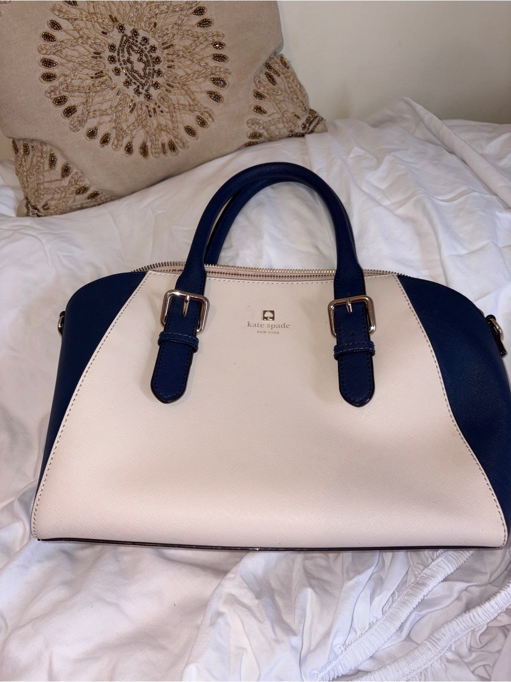 kate spade Cream and Navy Dome Satchel